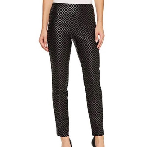 Krazy Larry black black and grey geo print pull on smooth ankle pants size 8 - Picture 1 of 8
